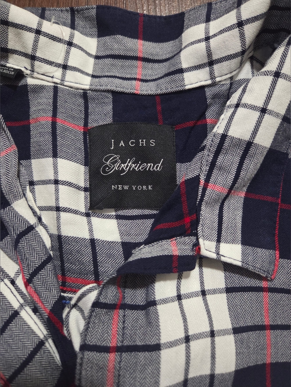 Jachs Short-Sleeve Navy White Plaid Button-Down Top - Picture 3 of 4